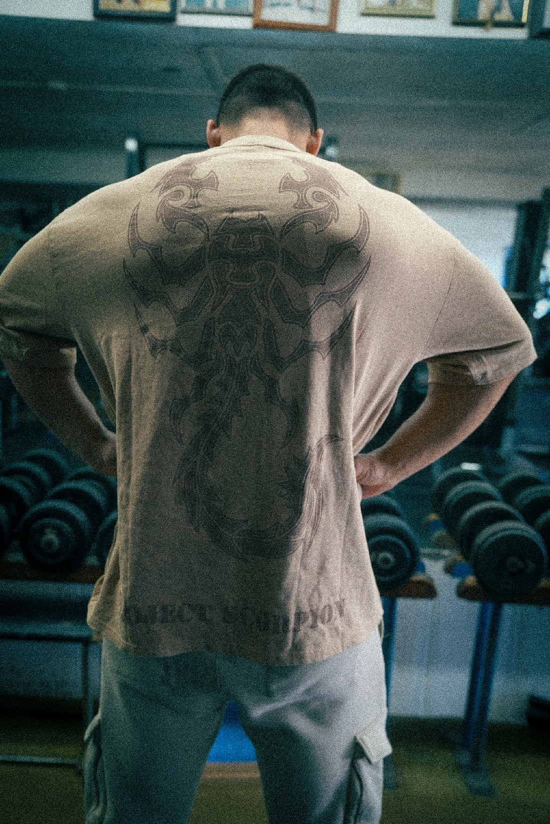 Controlled Insanity Beige Scorpion Acid Wash Tee Controlled Insanity Beige Scorpion Acid Wash Tee